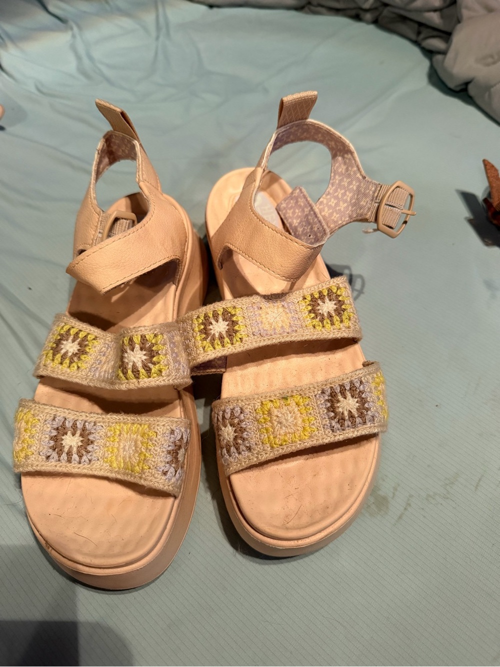 Hey Dude Beige Platform Sandals with Crochet Straps